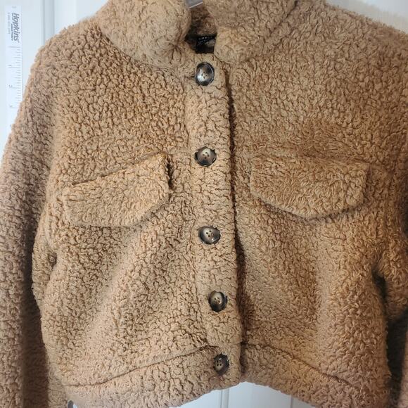 Shein Brown Cropped Sherpa Teddy Button Front Jacket Size XS - Picture 3 of 5
